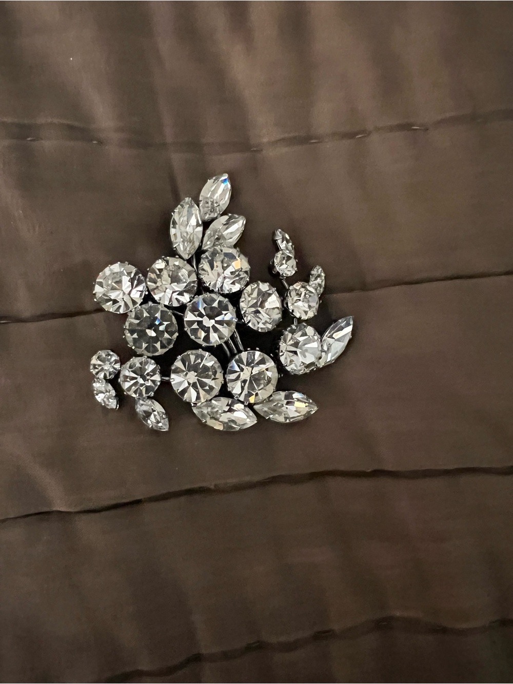 Clear Crystal Cluster Brooch - Sparkling Silver Tone